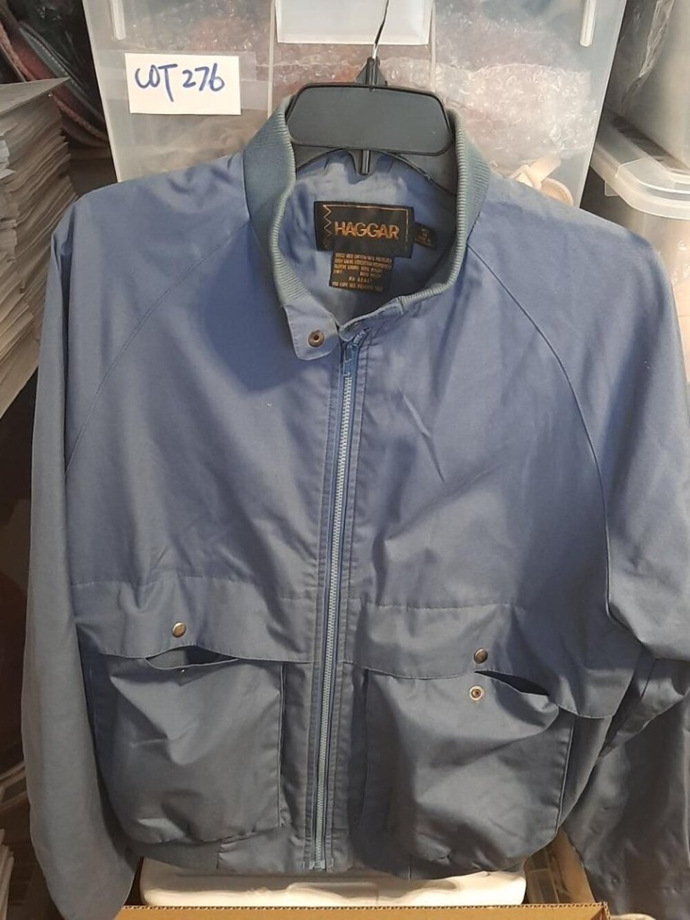 Vintage Haggar Men Windbreaker Jacket Front Zip 4 Pockets Light Blue Size M